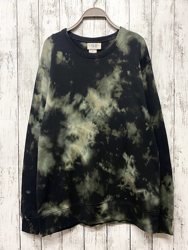 タイダイ染め スウェット トレーナー　XLサイズ　ブラック×カーキ HD17-75