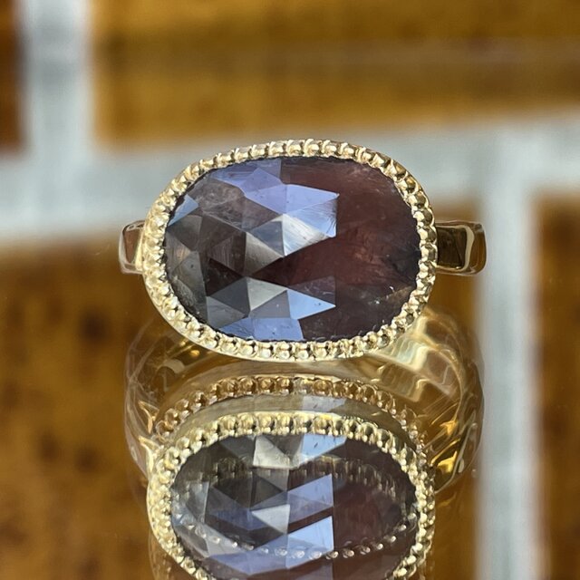 ダークパープル　サファイア　オーバル　チェックカット　シルバーSV925リング