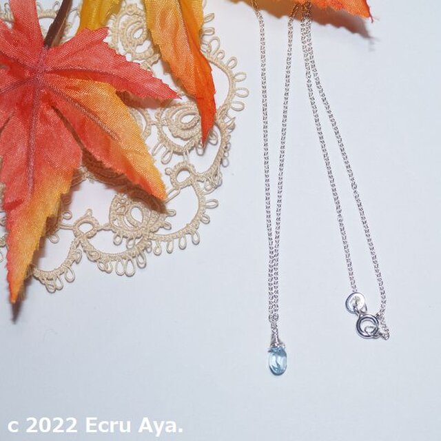 *山茶花*宝石質スカイブルートパーズAAAのネックレス