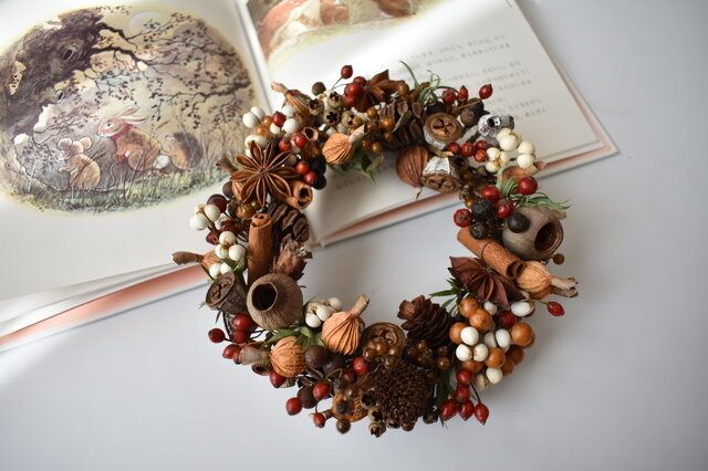 ✧︎*。一点物✧︎*。木の実と小枝のボタニカルワイヤーリース ナチュラル #47 ✧︎*。一点物✧︎*。木の実と小枝のボタニカルワイヤーリース