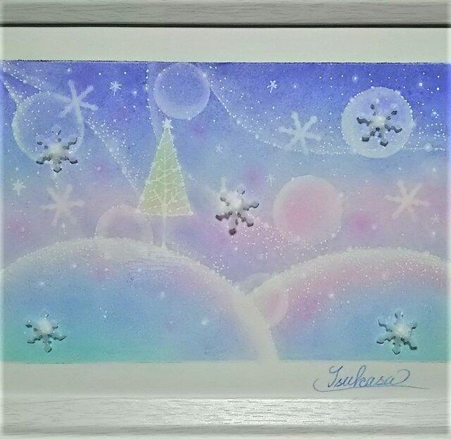 冬のパステルアート ホワイトクリスマスの幻想 パステル画原画 | iichi