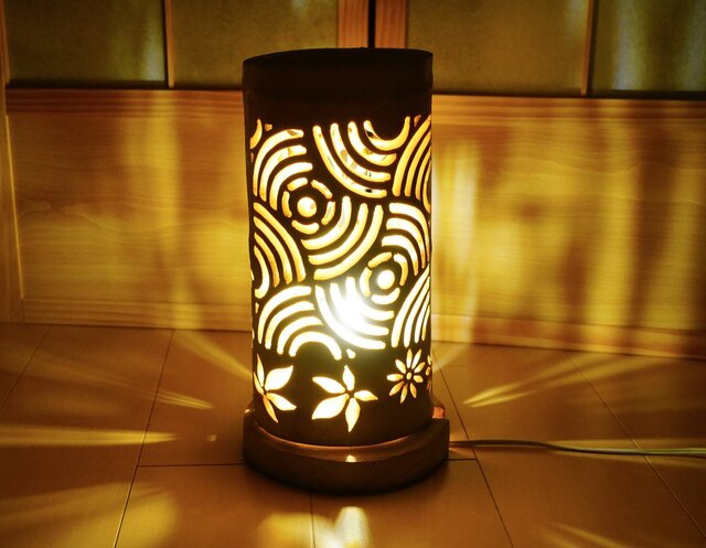 ◆全面彫◆竹灯り・竹あかり・竹灯籠　 ～～ 癒しの灯り ★拡華★～～ ◇両面彫◇竹灯り・竹あかり・竹灯籠 ～～ 癒しの灯り 華衣