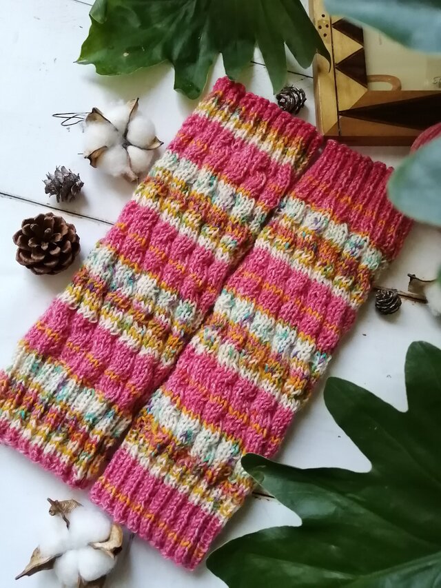 【Ｍ】赤ずきんちゃん〜オパール毛糸のスパイラル編みレッグウォーマー