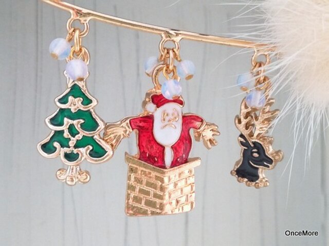 ミンクファーとクリスマスチャームのピンブローチ（H） | iichi 日々