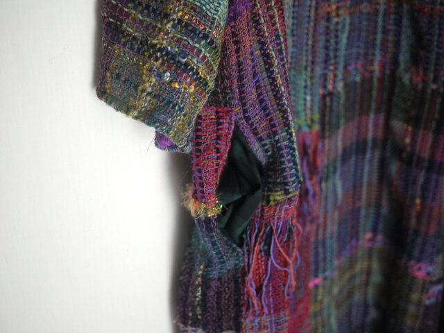 個性的】さをり織りの艶やかカラフルロングコート ノーカラー | iichi