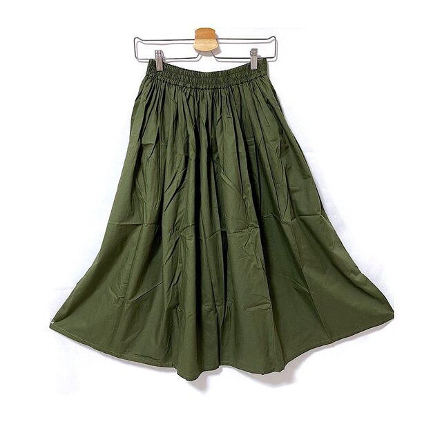 ❤SALE❤肌触り抜群の綿コットン⤴ウエストゴムでギャザーたっぷり軽い穿き心地がクセになる広がりすぎないふんわりスカート緑