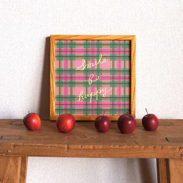 「 tokimeki tartan check（ ピンク × グリーン ）」20cm角ポスター