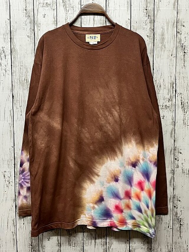 タイダイ染め 長袖Tシャツ　XLサイズ 　曼荼羅 　ブラウン　HIPPIES DYE新作　 HD17-83