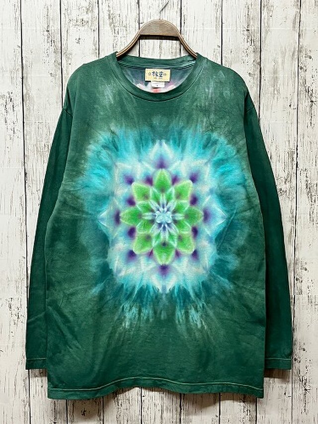 タイダイ染め 長袖Tシャツ　Lサイズ　曼荼羅 　HIPPIES DYE新作　 グリーン HD17-84