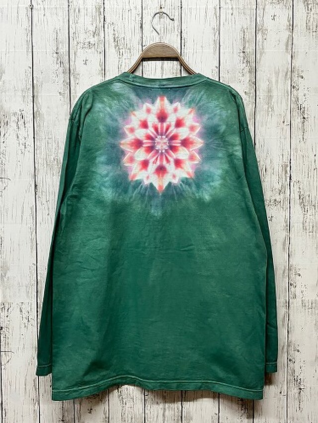 タイダイ染め 長袖Tシャツ Lサイズ 曼荼羅 HIPPIES DYE新作 グリーン