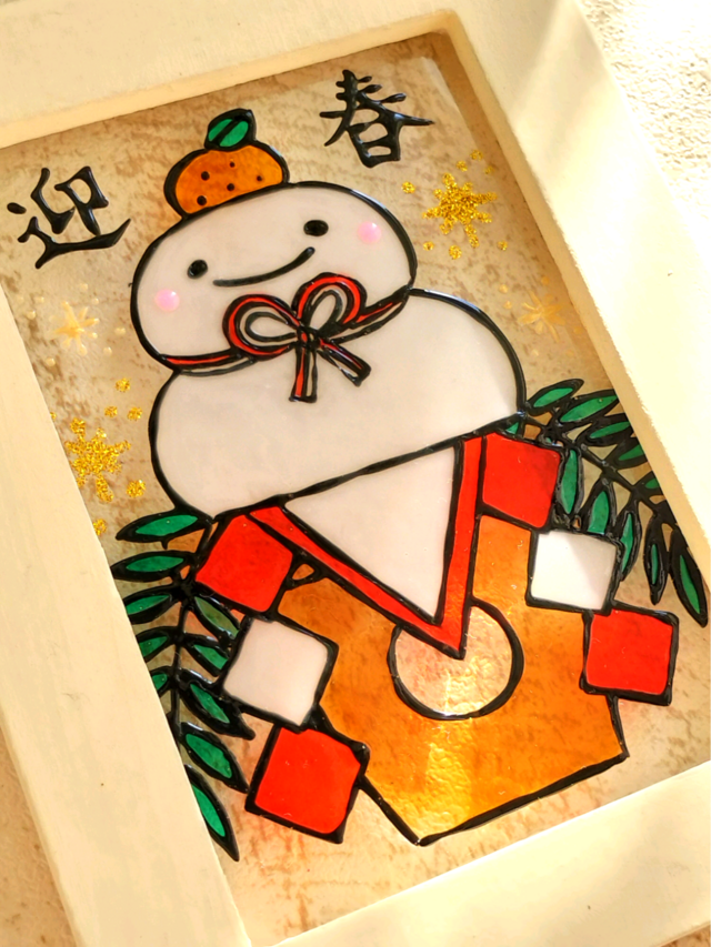 送料無料*ステンドグラス風*鏡餅・お正月飾り・ハンドメイド