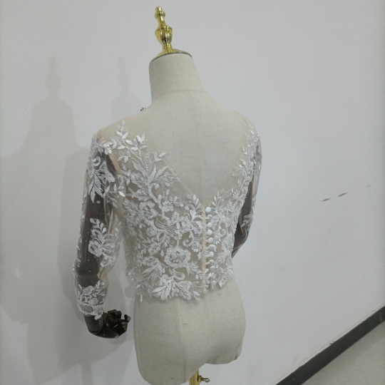ウエディングドレス トップスのみ 3D立体レース刺繍 ボレロ 七分袖丈
