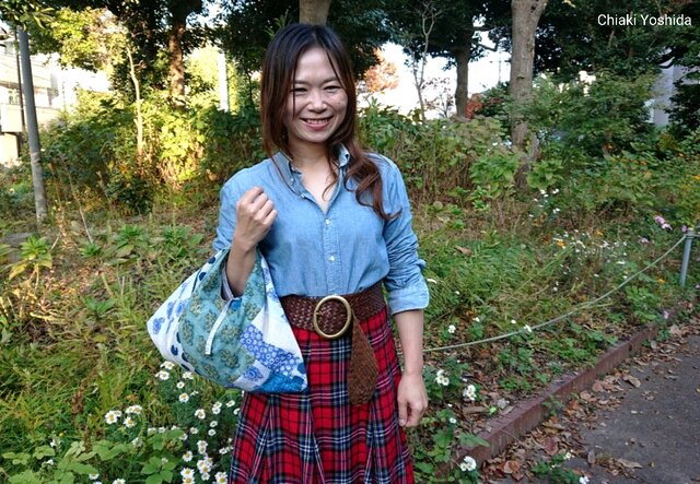 パッチワークのあずま袋 かぜ ブロックプリント カディー エコ