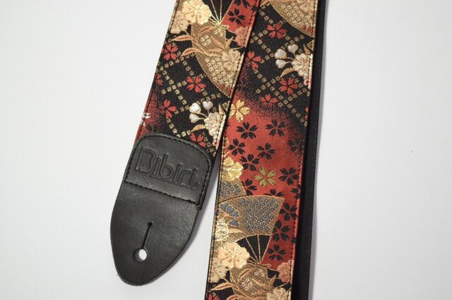 和柄 ギターストラップ 金襴 桜と扇 | Handmade Japanese Guitar Strap