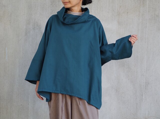 ふわっと起毛コットン/ポンチョ風トップス/ピーコックグリーン | iichi