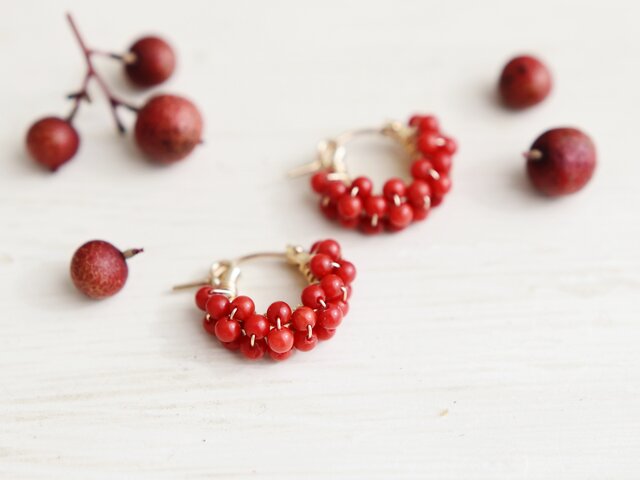 K18YG 赤珊瑚　8mm フープピアス　アクセサリー pi-835-06.jpg