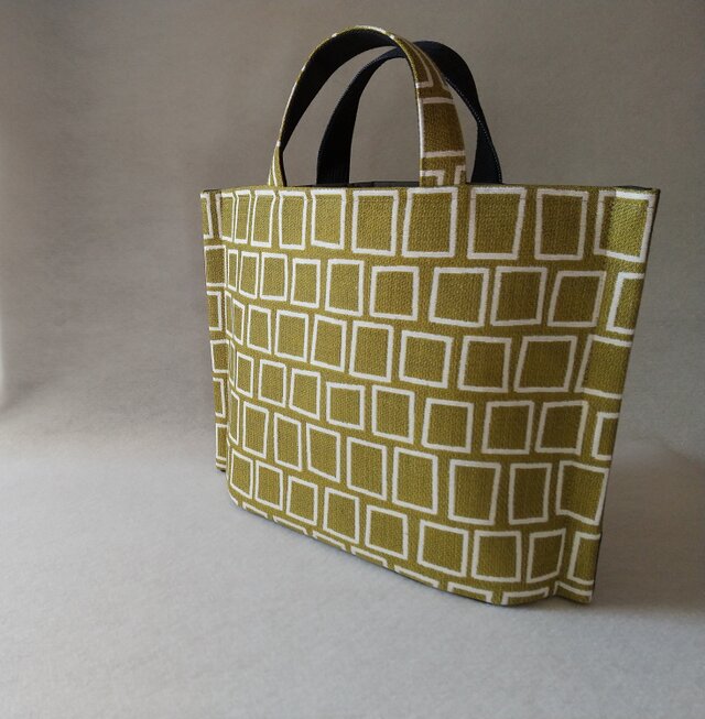 デニムとゴブラン風ブロック柄両面トートバッグ