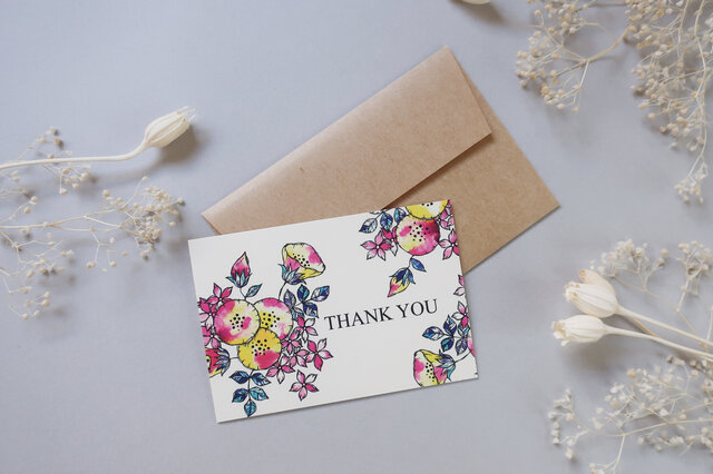 ミニメッセージカード 8枚セット（封筒付き）【Round flowers×THANK