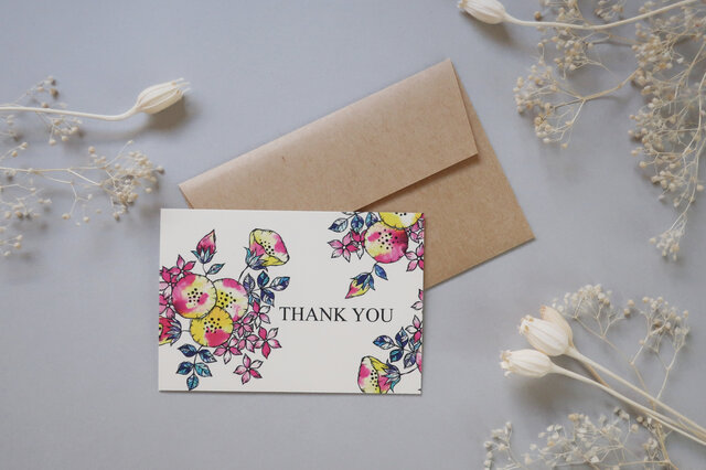 ミニメッセージカード 8枚セット（封筒付き）【Round flowers×THANK