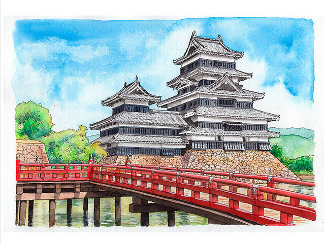 世界で1枚の絵 水彩画原画「松本城」 | iichi ハンドメイド