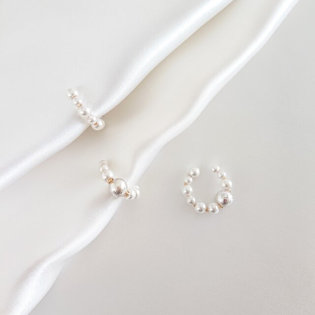 [イヤカフ] white×silver-pearl