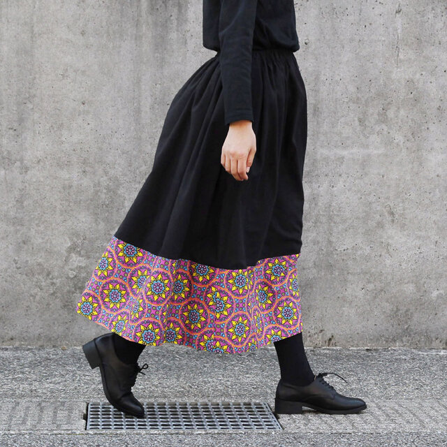 アフリカ布カンガのスカート（カンガ × ビエラ）柔らかく優しい肌触り