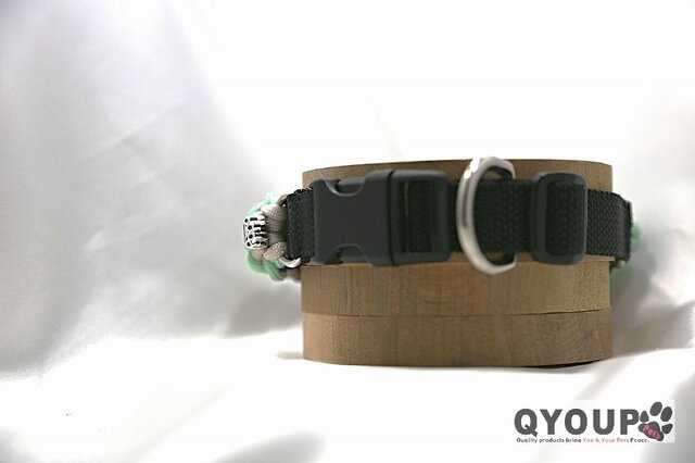 パラコード犬用首輪〈Mサイズ：28～33cm〉ParaWan combi Fleurs Menthe