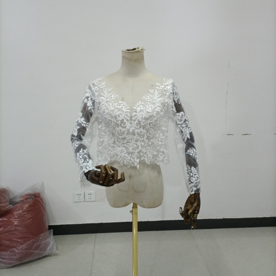 ウエディングドレス トップスのみ 3D立体レース刺繍 ボレロ 七分袖丈