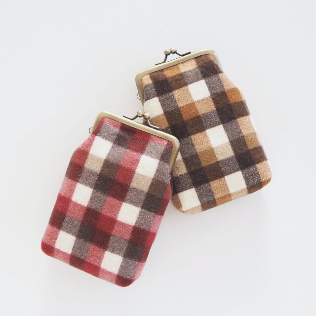 ■チェック柄ネル生地のがま口シガレットケース■ tabacco (nch)