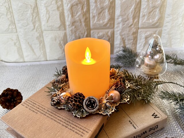 クリスマスリース　キャンドルC クリスマス2025〘Creema限定〙Xmas森のフレッシュキャンドルリース