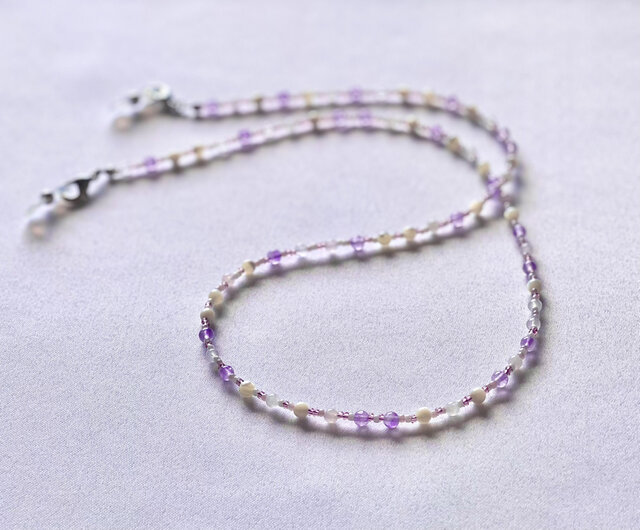 3種の天然石✴︎ラベンダーアメジストとビーズのマスクストラップ