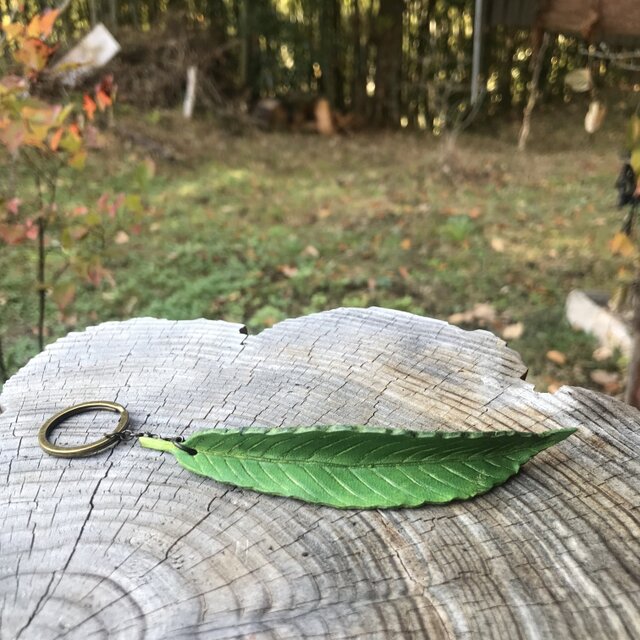 本革 葉っぱ　栗　キーホルダー