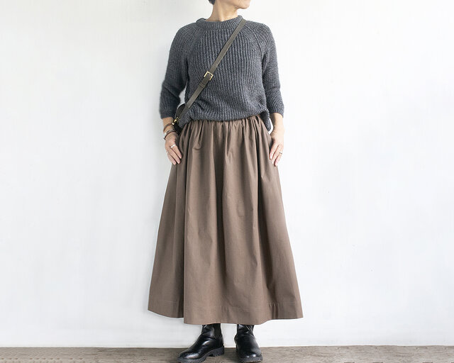 2サイズ ロングタックギャザースカート（ブラウン） | iichi