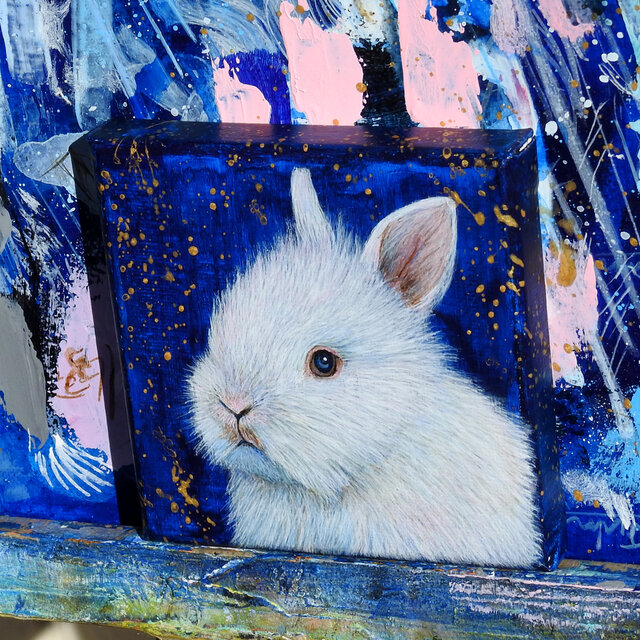 ウサギ アクリル画 動物 絵 - 美術、工芸品