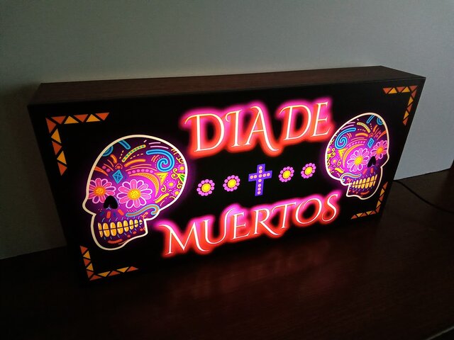 【Lサイズ】メキシカンスカル 死者の日 メキシコ カラベラ スカル 骸骨 ドクロ 看板 置物 雑貨 LED ライトBOX