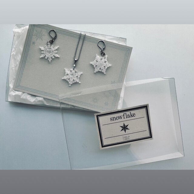 雪、ついてるよ　雪の結晶　イヤーアクセ&ネックレスboxセット《2月末まで》