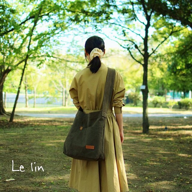 倉敷帆布の大きなたてながショルダー　おりーぶぶらうん