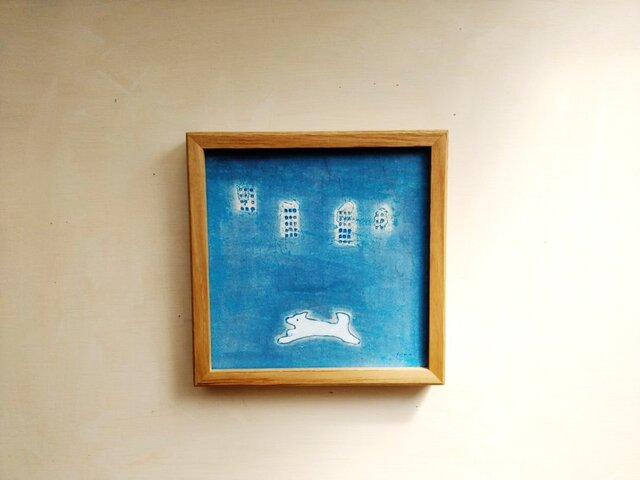 絵画　こもれび18 原画　額縁無し　A4サイズ 原画「飛行機雲」※木製額縁入り(18×18㎝フレーム） 水彩・絵画