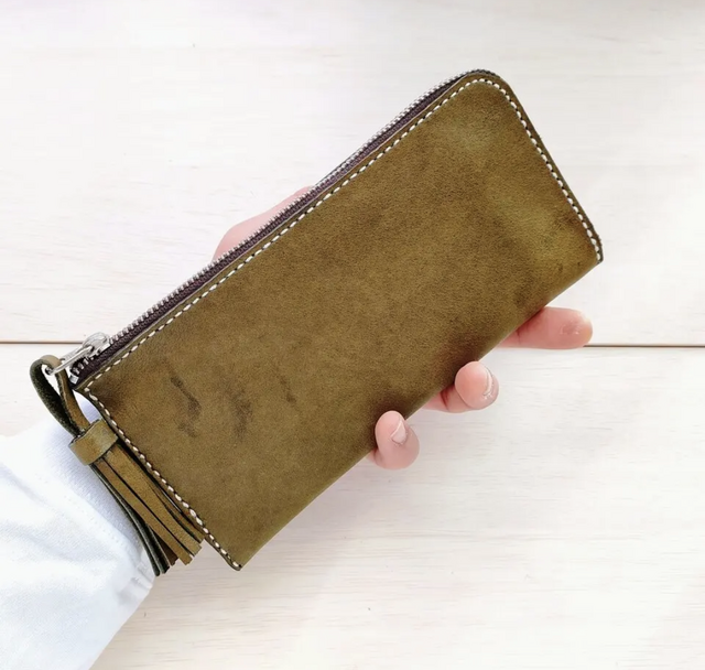 マルゴー　牛ヌメ革　グリーン　 長財布　ハンドメイド品 ヌメ革】たっぷり収納♪ クラフトマンウォレット（長財布/レザー