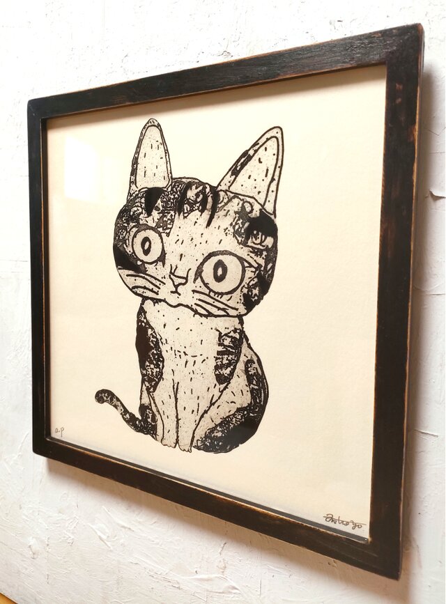 額付き銅版画作品 alt「ひらめき猫」 | iichi 日々の暮らしを