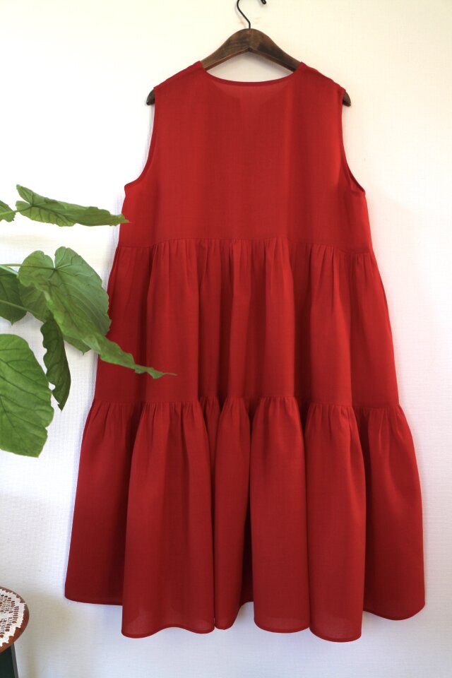 ★サマーウール100% ギャザーワンピース★赤