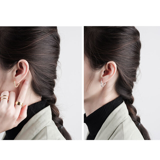 フープピアス 18K ゴールド シルバー925 金属アレルギー対応 ハート