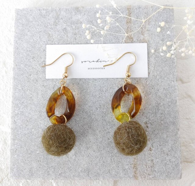 1063 べっ甲 ビジュー ファー ハンドメイド ピアス イヤリング