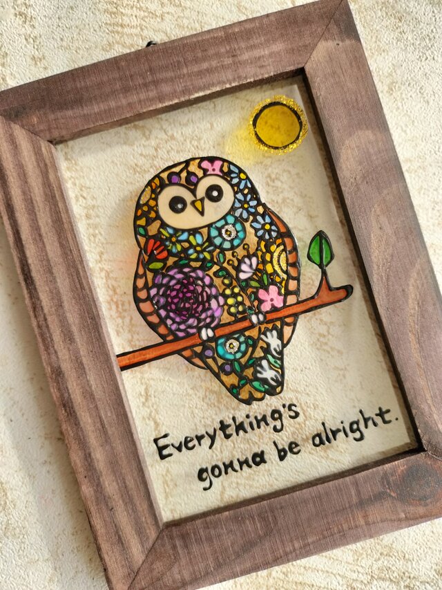 送料無料*ステンドグラス風*フクロウ・福来朗・不苦労・ハンドメイド