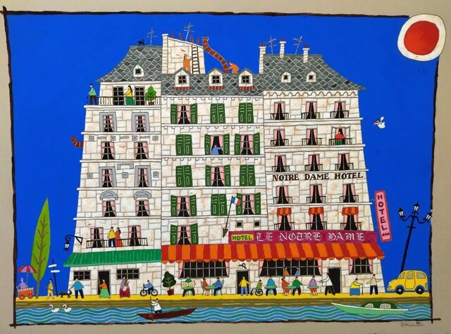 水彩画原画 パリのホテル「ノートルダム」-