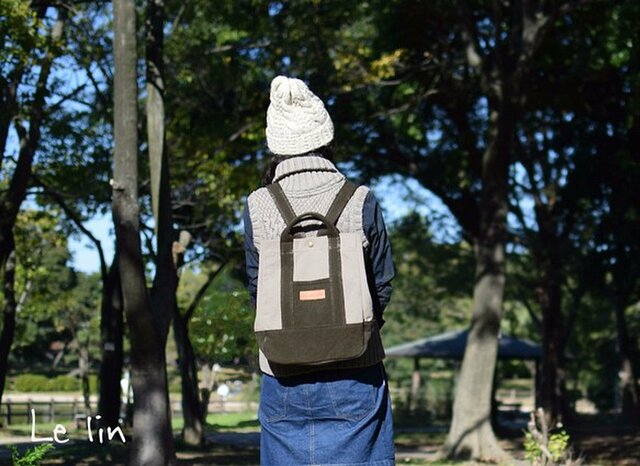 倉敷帆布のハンドメイドリュック【倉敷帆布】 倉敷帆布のリュック おりーぶぶらうん | iichi 日々の暮らしを