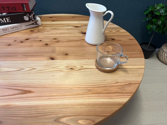 オーダー】 ローテーブル 丸形 105cm 杉 焦茶 折りたたみ脚