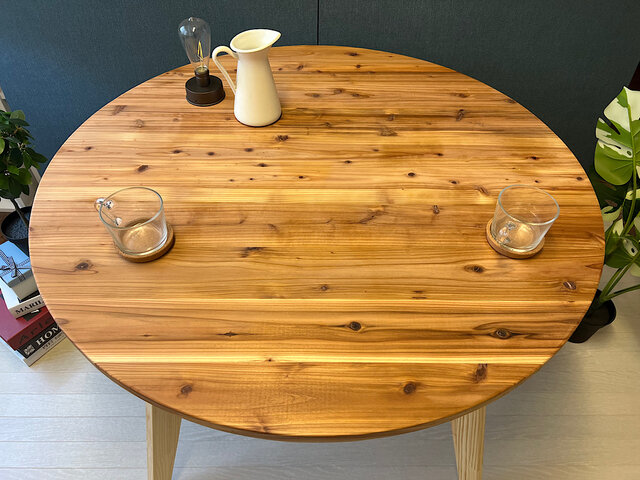 【送料無料】 テーブル 丸形 90cm 杉 木製組立脚