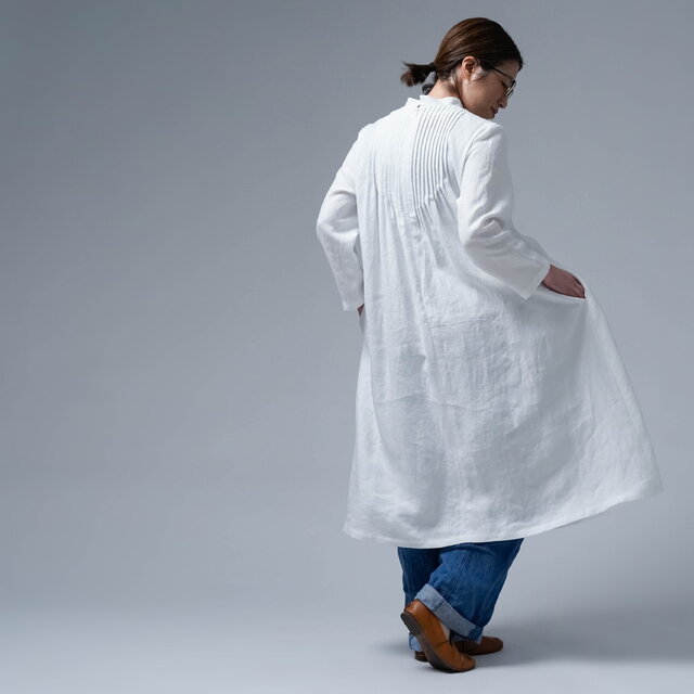 wafu】【受注製作】リネンワンピース 洗練されしアオザイ ピンタック