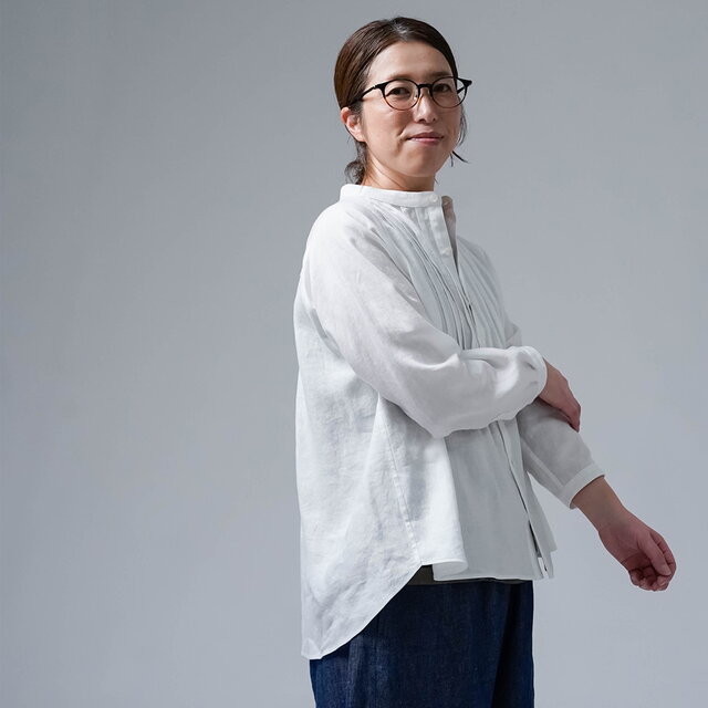 WAFU　ワフ　リネン100　麻　プルオーバー　トップス　長袖ブラウス　丸首　白 wafu】リネンブラウス よしこの好きが詰まってます / ホワイト t033e